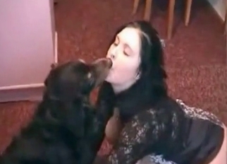 Brunette gives a good blowjob for dog