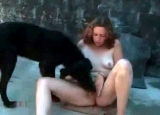 Curly chick opens her crack for doggy