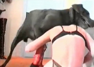 Trained black doggy and stunning blonde